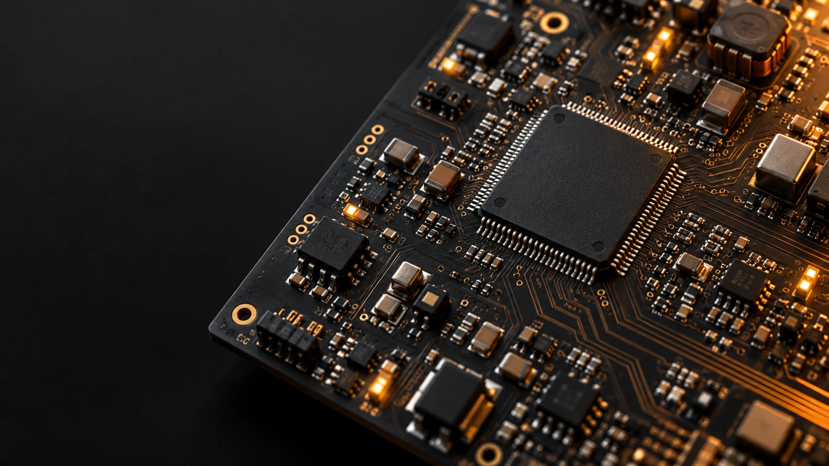 Illustrative close-up of a precision embedded circuit board