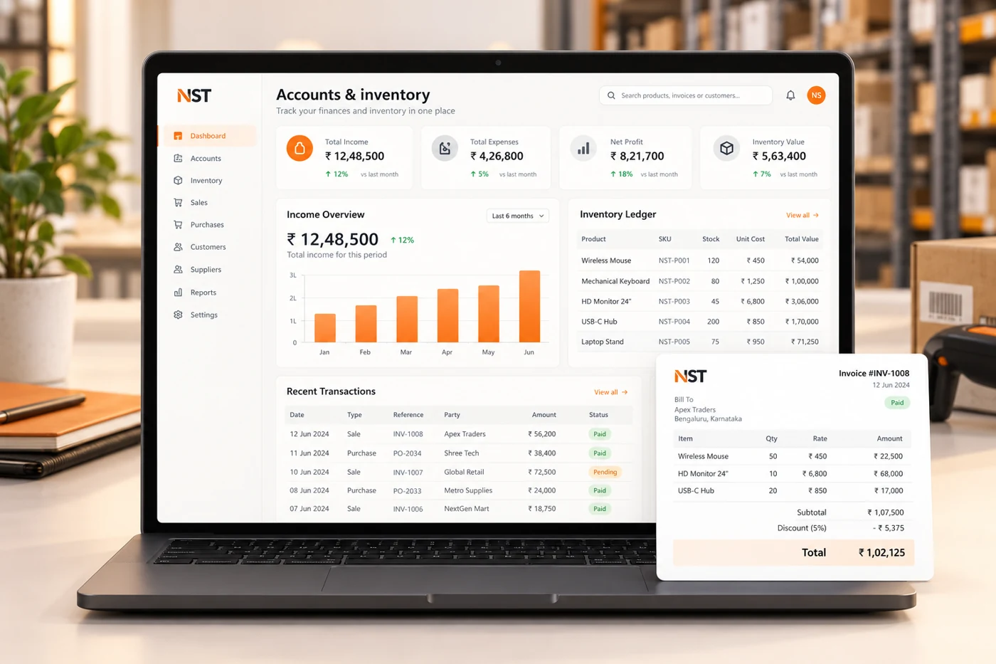 Illustrative Accounting & Inventory software concept on a laptop