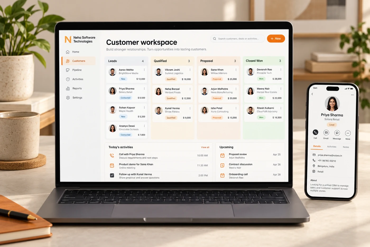 Illustrative CRM software concept on a laptop