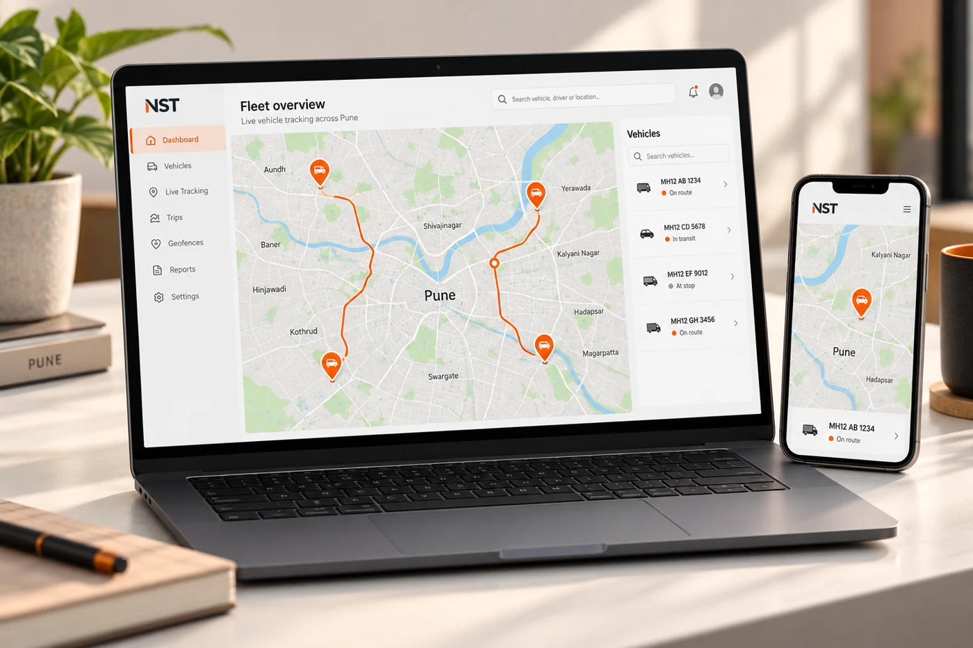 Illustrative Vehicle Tracking System software concept on a laptop